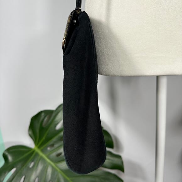 Vintage 1980s Jasmin Hong Kong Suede Snakeskin Leather Shoulder Bag Black Gold - Picture 10 of 16